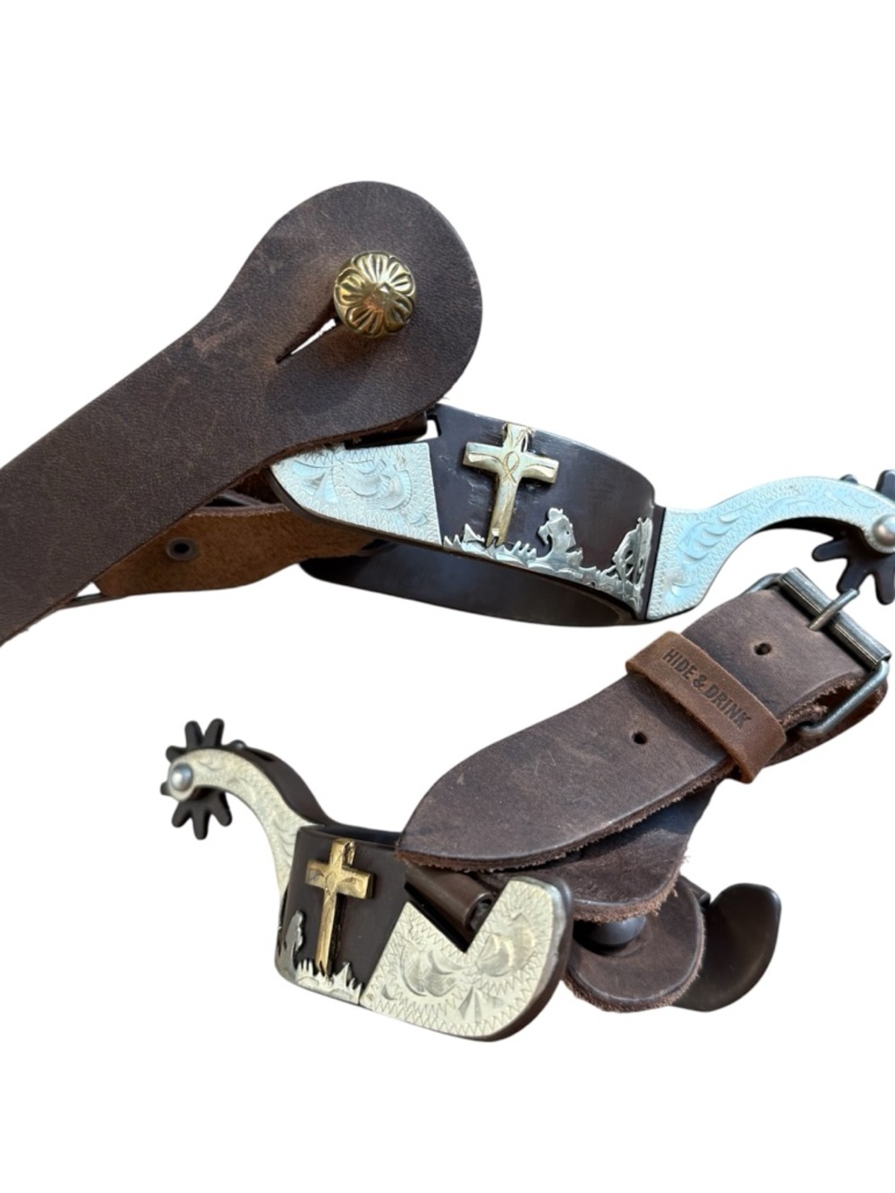 Tough 1 silver star praying cowboy boot spurs men brown leather Hide & Drink